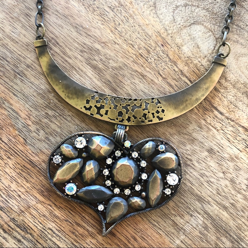 Adjustable bronze boho embellished heart necklace